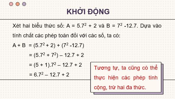 Giáo án điện tử Toán 7 Bài 26: Phép cộng và phép trừ đa thức một biến | PPT Toán 7 Kết nối tri thức