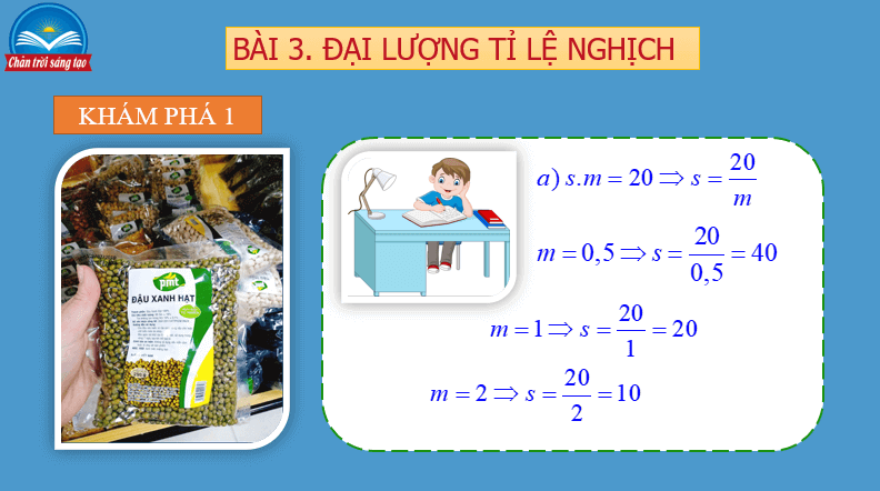 Giáo án điện tử Toán 7 Bài 3: Đại lượng tỉ lệ nghịch | PPT Toán 7 Chân trời sáng tạo