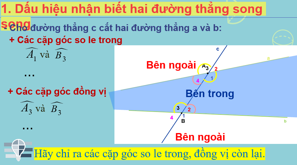 Giáo án điện tử Toán 7 Bài 3: Hai đường thẳng song song | PPT Toán 7 Chân trời sáng tạo