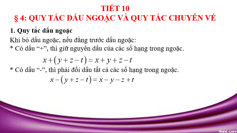 Giáo án điện tử Toán 7 Bài 4: Quy tắc dấu ngoặc và quy tắc chuyển vế | PPT Toán 7 Chân trời sáng tạo