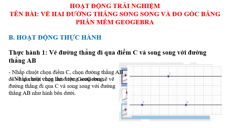 Giáo án điện tử Toán 7 Bài 5: Hoạt động thực hành và trải nghiệm: Vẽ hai đường thẳng song song và đo góc bằng phần mềm GeoGebra | PPT Toán 7 Chân trời sáng tạo