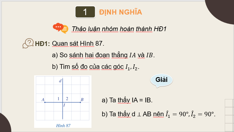 Giáo án điện tử Toán 7 Bài 9: Đường trung trực của một đoạn thẳng | PPT Toán 7 Cánh diều