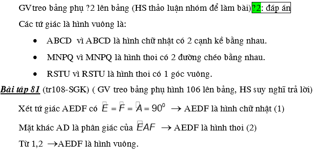 Giáo án Toán 8 Bài 12: Hình vuông mới nhất