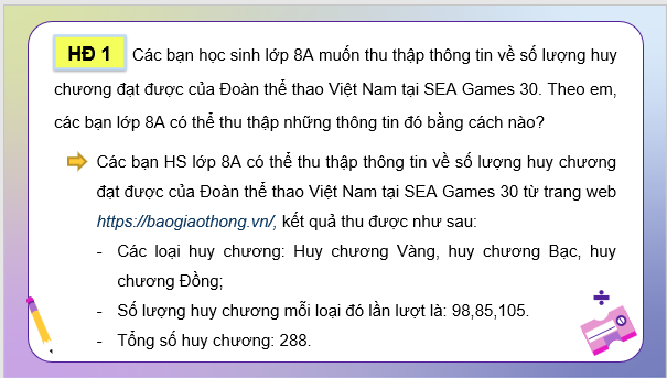 Giáo án điện tử Toán 8 Bài 1: Thu thập và phân loại dữ liệu | PPT Toán 8 Cánh diều