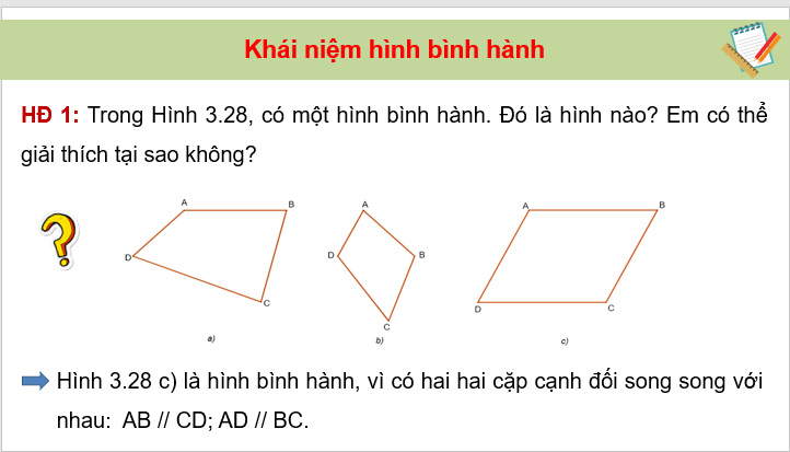 Giáo án điện tử Toán 8 Bài 12: Hình bình hành | PPT Toán 8 Kết nối tri thức