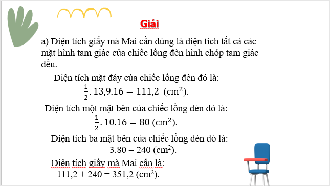 Giáo án điện tử Toán 8 Bài 2: Diện tích xung quanh và thể tích của hình chóp tam giác đều, hình chóp tứ giác đều | PPT Toán 8 Chân trời sáng tạo