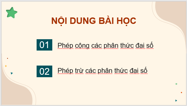 Giáo án điện tử Toán 8 Bài 2: Phép cộng, phép trừ phân thức đại số | PPT Toán 8 Cánh diều