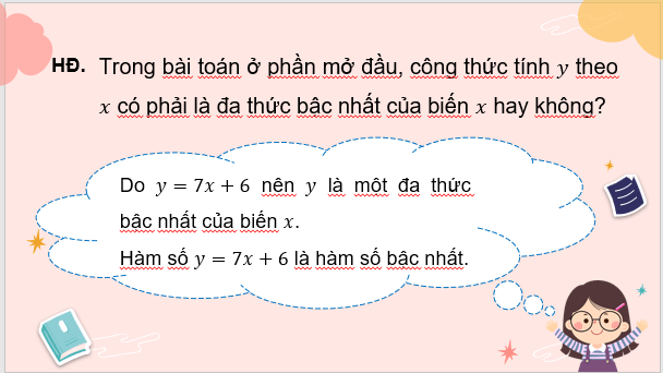 Giáo án điện tử Toán 8 Bài 3: Hàm số bậc nhất y = ax + b (a ≠ 0) | PPT Toán 8 Cánh diều