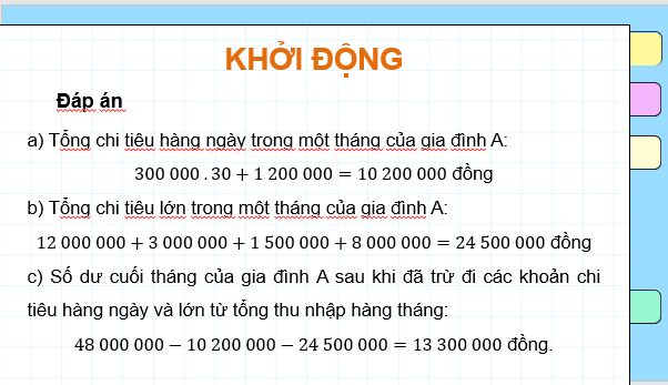 Giáo án điện tử Toán 8 Chủ đề 1: Quản lí tài chính cá nhân | PPT Toán 8 Cánh diều