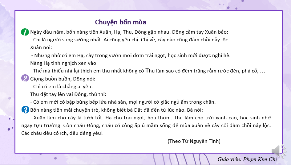 Giáo án điện tử Chuyện bốn mùa lớp 2 | PPT Tiếng Việt lớp 2 Kết nối tri thức