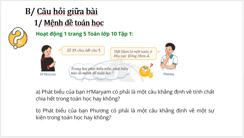 Giáo án điện tử Toán 10 Bài 1: Mệnh đề toán học | PPT Toán 10 Cánh diều