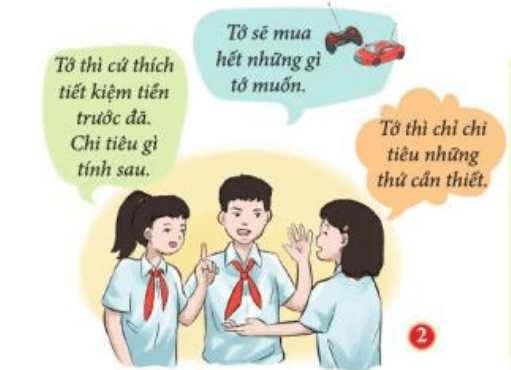 Em hãy nhận xét cách sử dụng tiền của các bạn học sinh trong hình ảnh 2