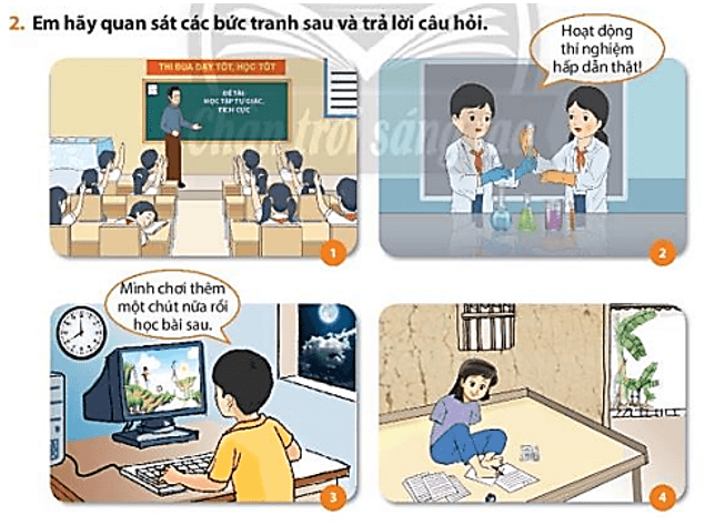 Bức tranh nào thể hiện tính tự giác tích cực học tập và chưa tự giác