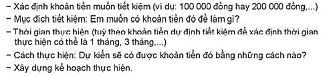 Em hãy lập kế hoạch thực hiện mục tiêu tiết kiệm một khoản tiền trong một thời gian