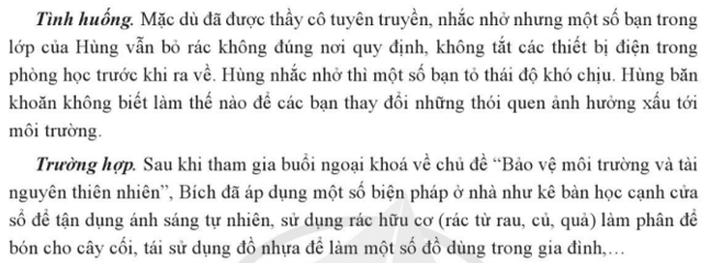 Nếu học cùng lớp với Hùng em sẽ làm gì để các bạn thay đổi thói quen 