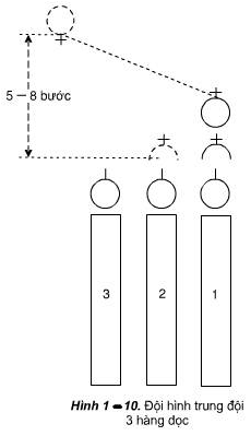 Thực hiện các bước chỉ huy đội hình trung đội 1, 2 và 3 hàng dọc