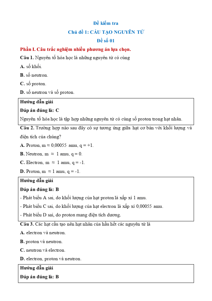 Đề kiểm tra Hóa học 10 Cánh diều Chủ đề 1 (có lời giải)
