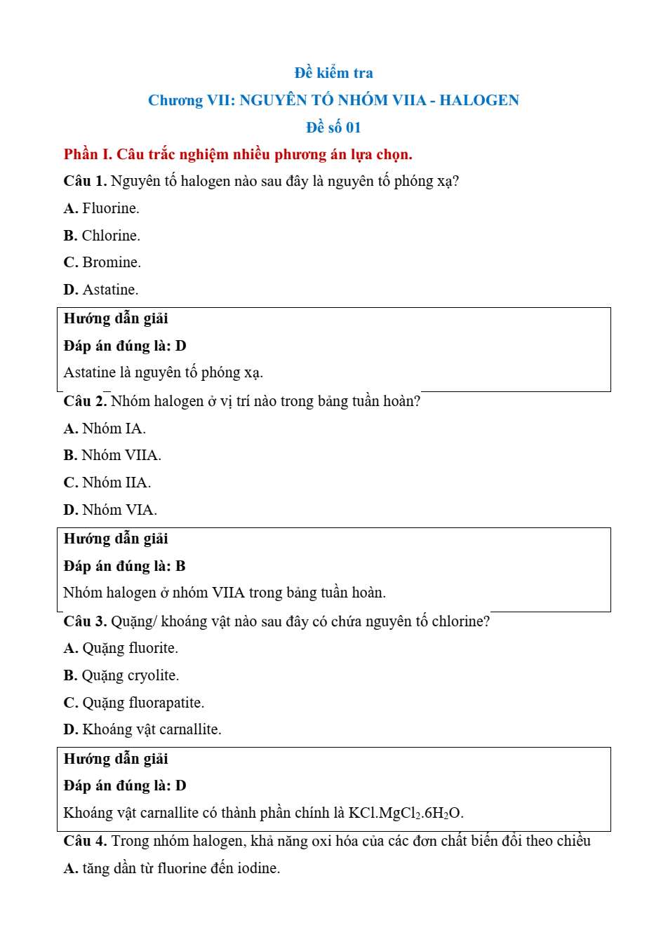 Đề kiểm tra Hóa học 10 Chân trời sáng tạo Chương 7 (có lời giải)
