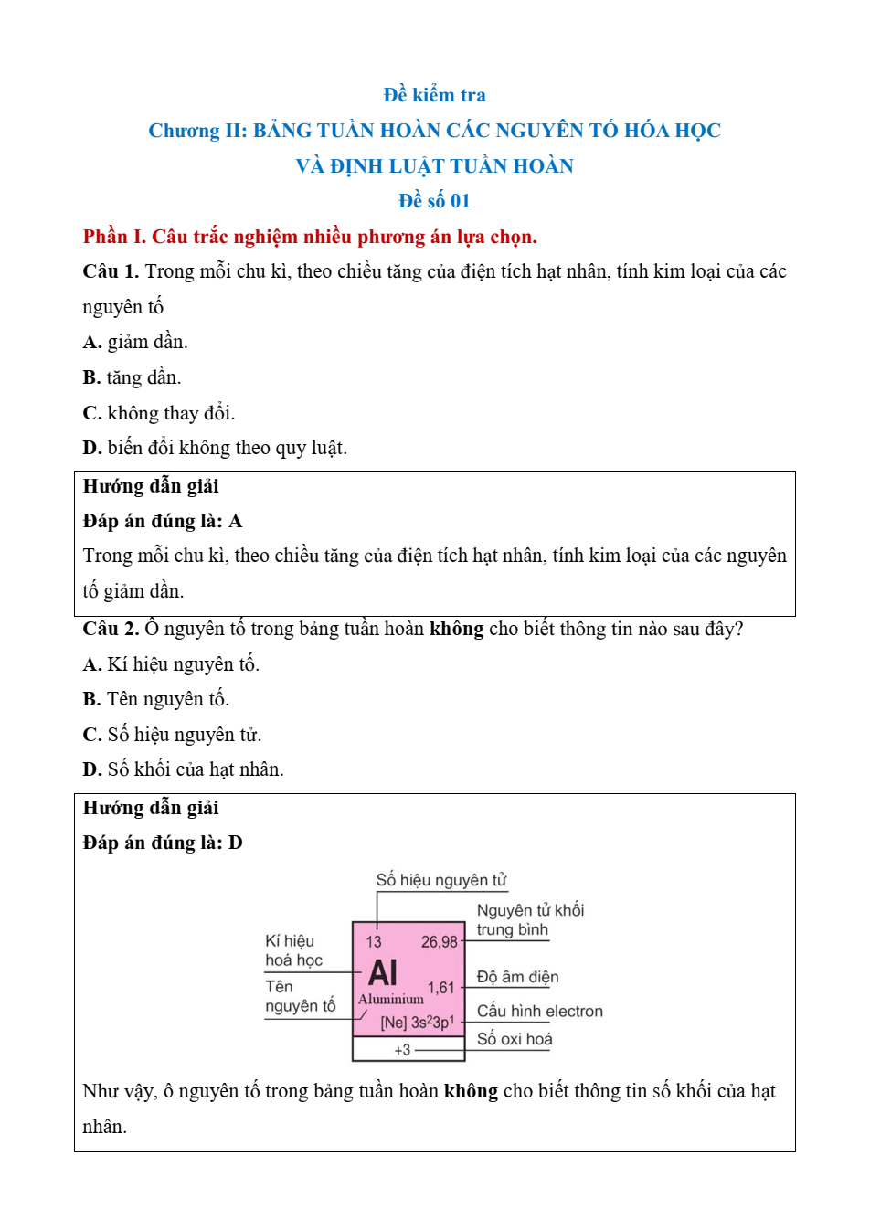 Đề kiểm tra Hóa học 10 Kết nối tri thức Chương 2 (có lời giải)
