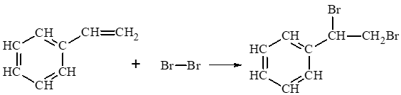 Styrene phản ứng với bromine tạo thành sản phẩm có công thức phân tử C8H8Br2