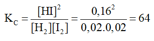 Xét phản ứng thuận nghịch: H2(g) + I2(g) ⇌ 2HI(g)  Thực hiện phản ứng trên ở trong bình kín, ở nhiệt độ 445 °C