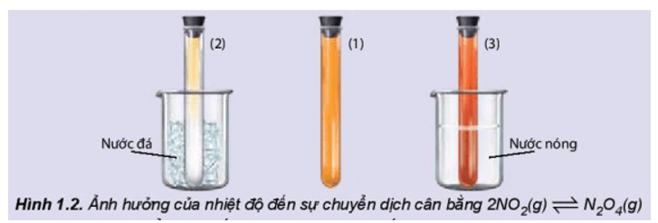 Ảnh hưởng của nhiệt độ đến sự chuyển dịch cân bằng: 2NO2(g) ⇌ N2O4(g) 