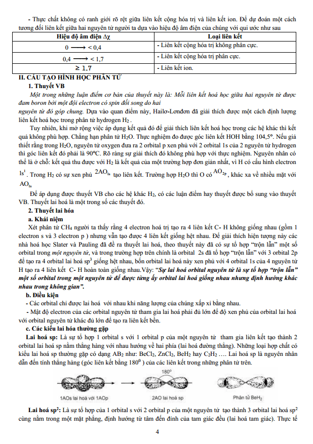 Chuyên đề bồi dưỡng HSG Hóa học 10 Liên kết hóa học - Cấu tạo phân tử - Lai hóa Orbital, thuyết Vsepr (có lời giải)