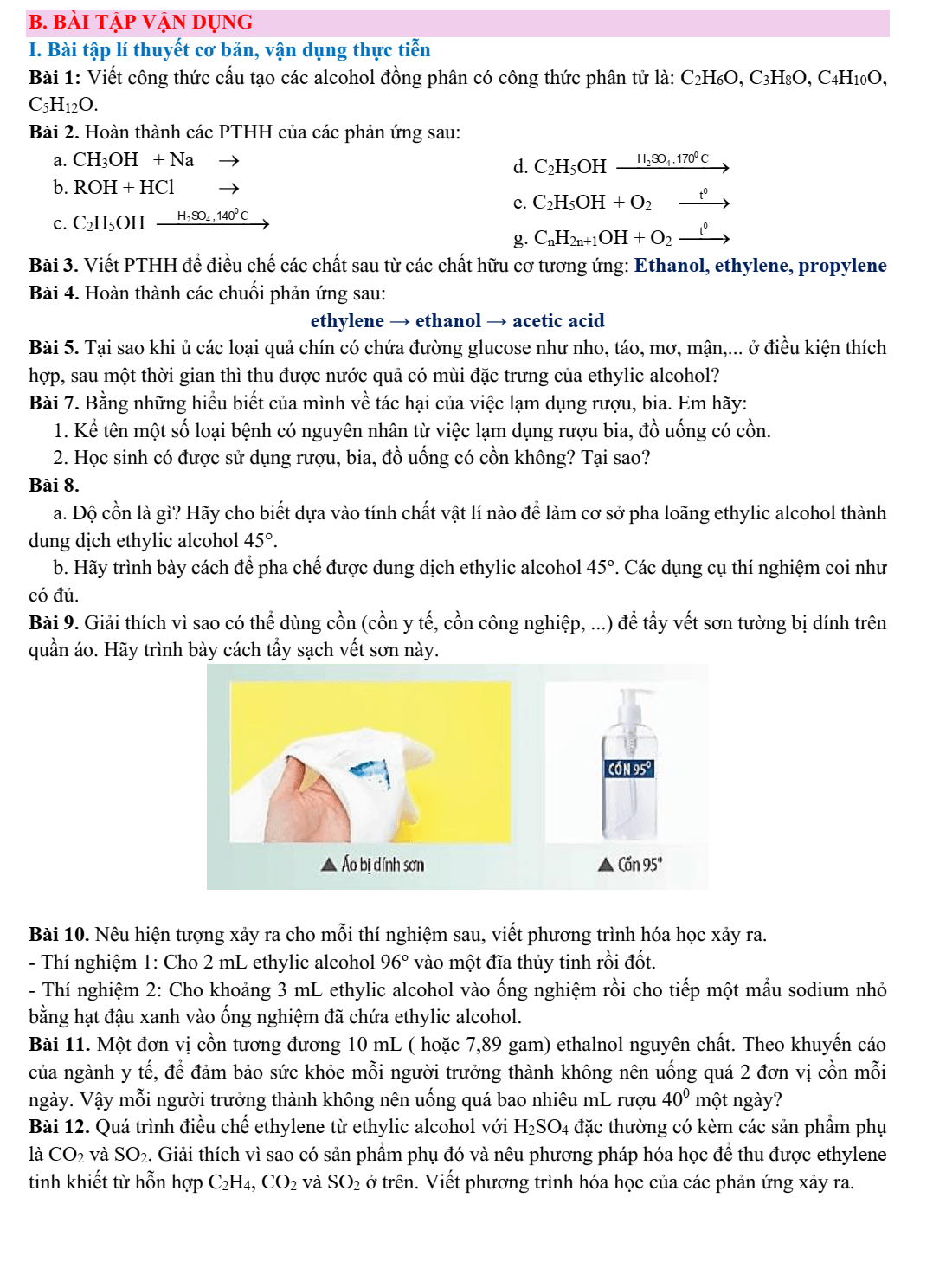 Chuyên đề bồi dưỡng HSG Hóa học 9 Alcohol (có lời giải)