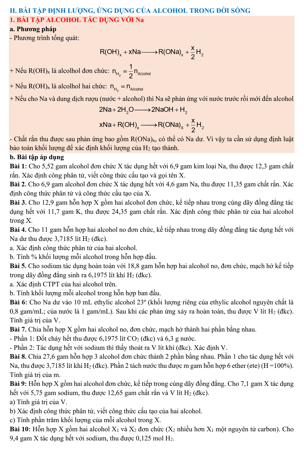 Chuyên đề bồi dưỡng HSG Hóa học 9 Alcohol (có lời giải)