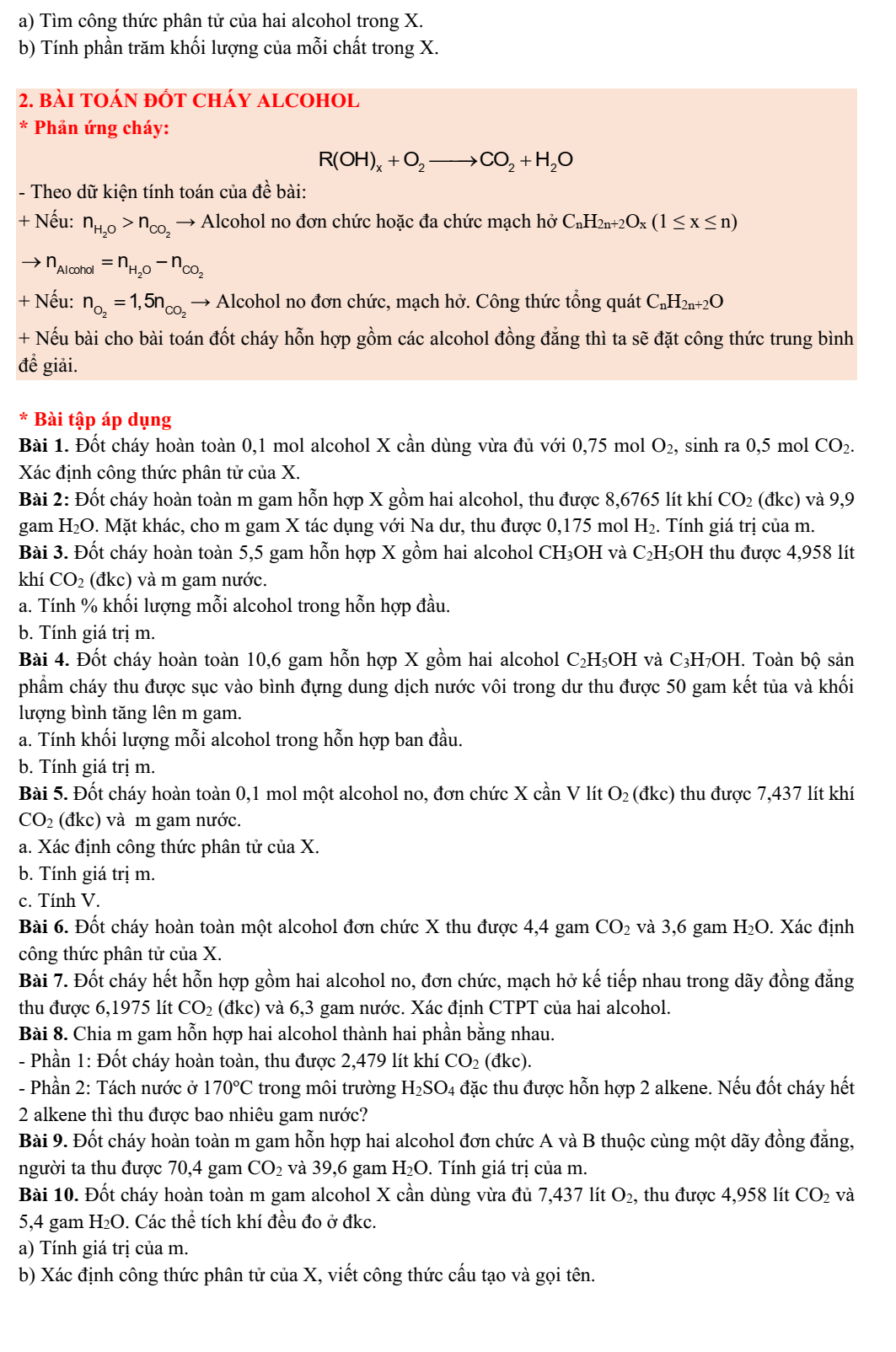 Chuyên đề bồi dưỡng HSG Hóa học 9 Alcohol (có lời giải)