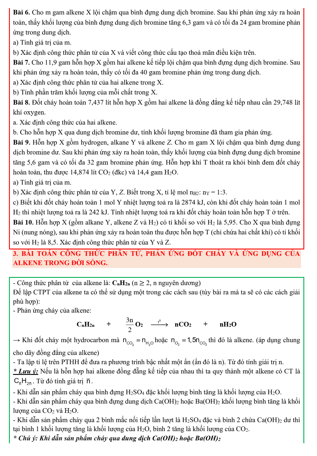 Chuyên đề bồi dưỡng HSG Hóa học 9 Alkene (có lời giải)