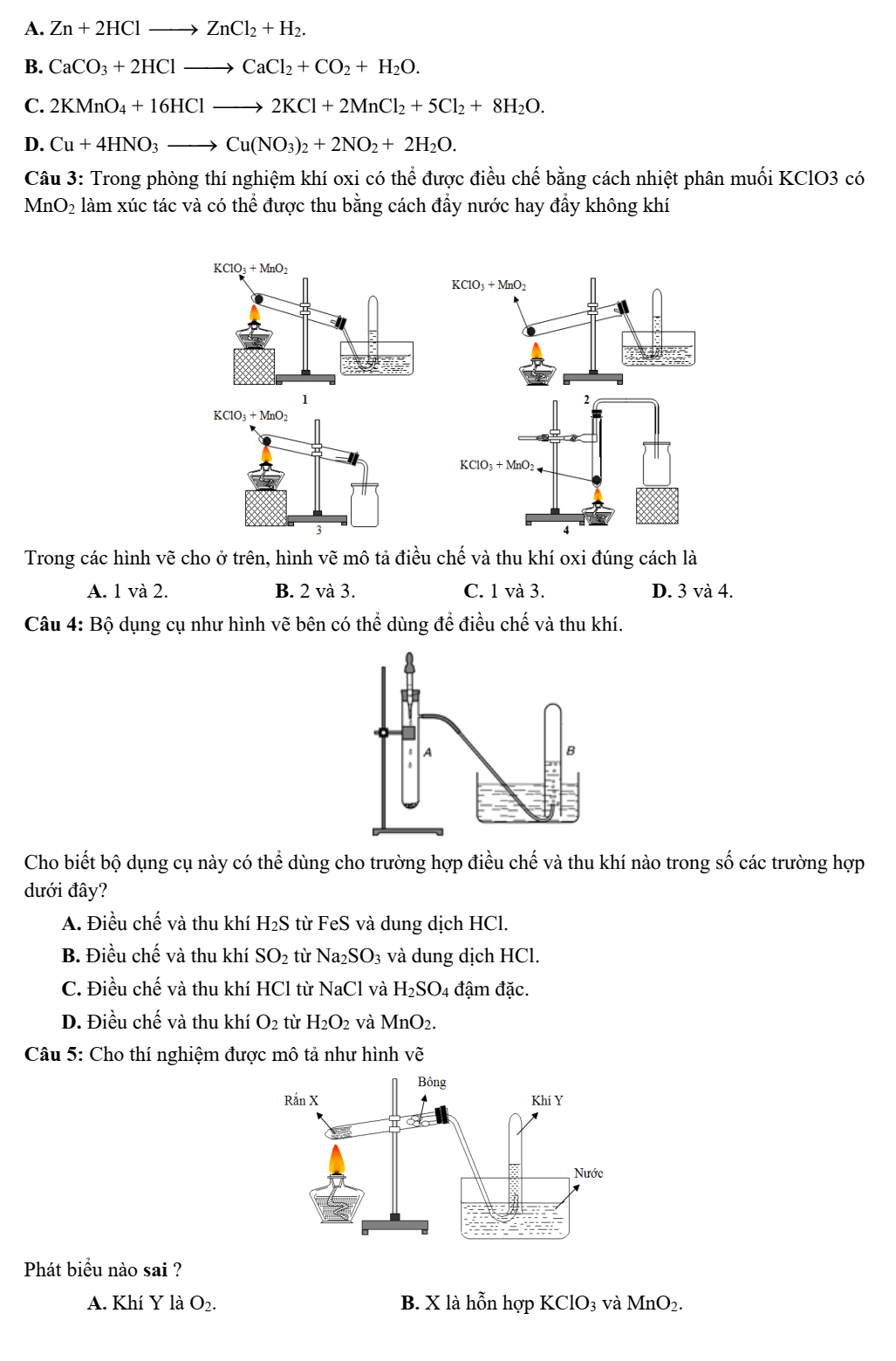 Chuyên đề bồi dưỡng HSG Hóa học 9 Bài tập hình vẽ thí nghiệm hóa học (có lời giải)
