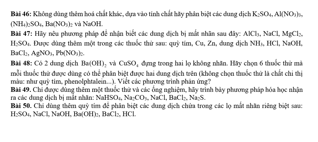 Chuyên đề bồi dưỡng HSG Hóa học 9 Bài tập nhận biết hợp chất vô cơ (có lời giải)