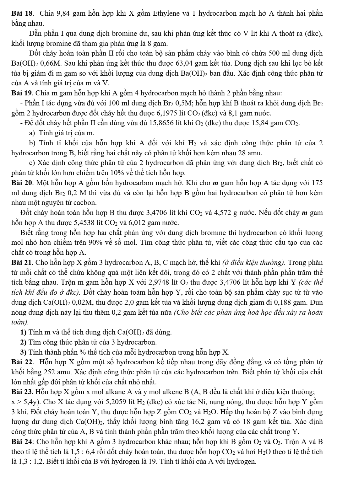 Chuyên đề bồi dưỡng HSG Hóa học 9 Bài tập tổng hợp về hydrocarbon (có lời giải)