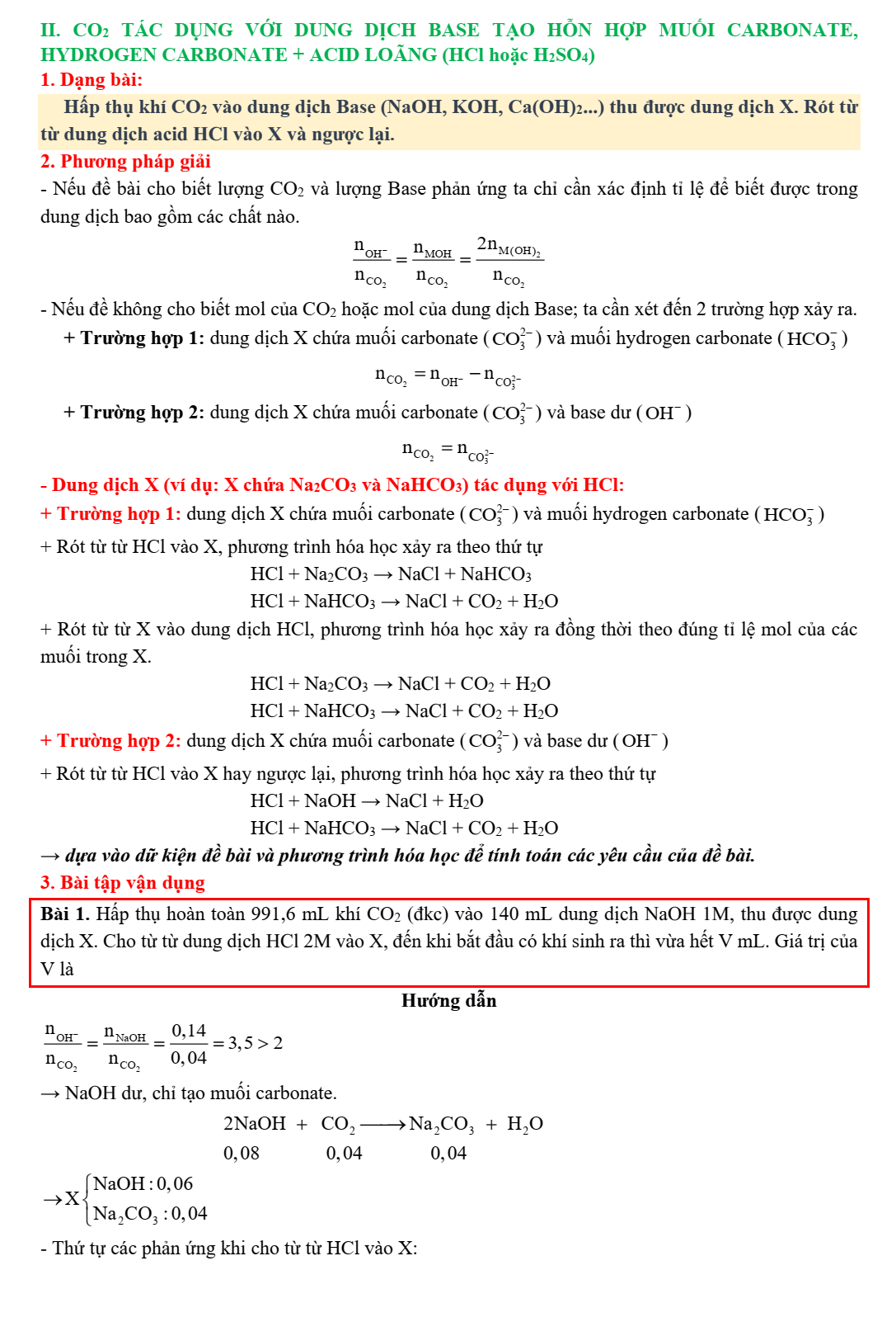 Chuyên đề bồi dưỡng HSG Hóa học 9 Bài toán CO2 tác dụng với dung dịch base và muối carbonate (có lời giải)