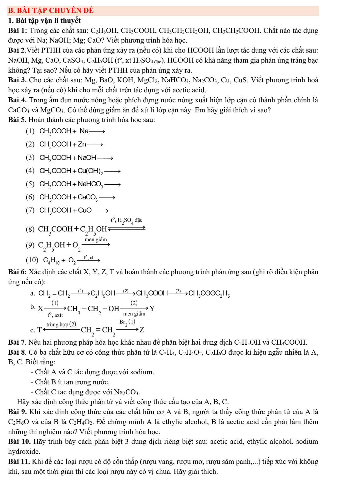 Chuyên đề bồi dưỡng HSG Hóa học 9 Carboxylic acid (có lời giải)