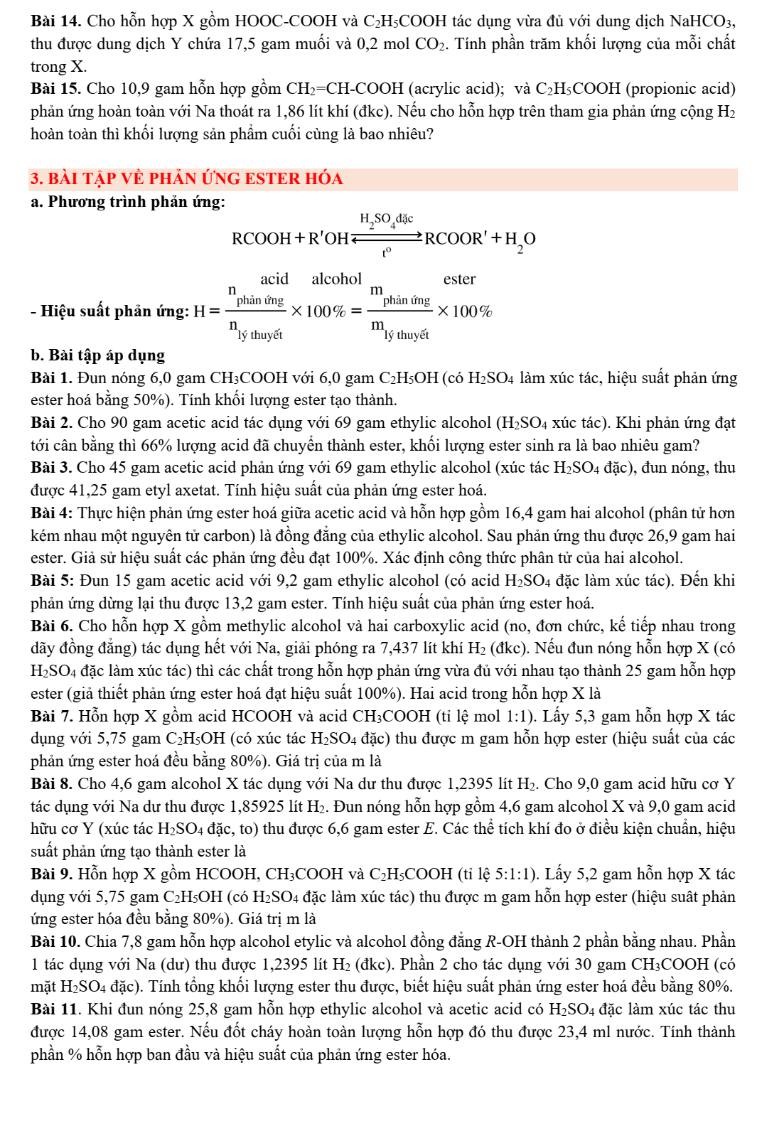 Chuyên đề bồi dưỡng HSG Hóa học 9 Carboxylic acid (có lời giải)