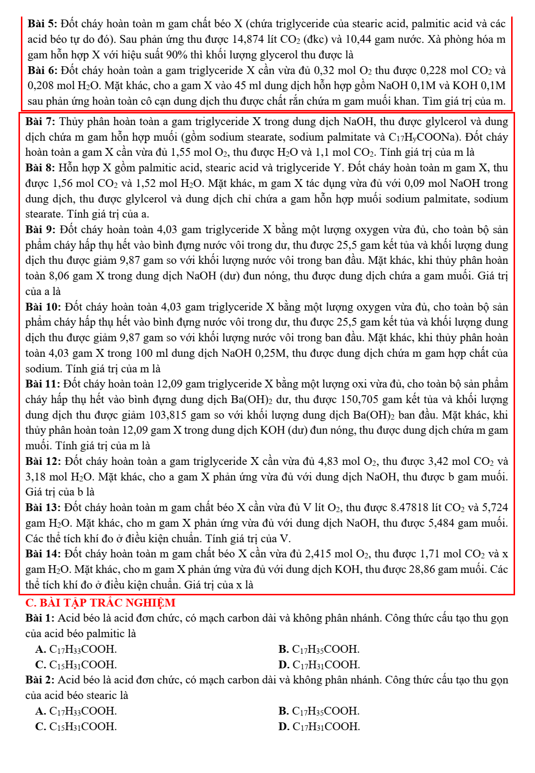 Chuyên đề bồi dưỡng HSG Hóa học 9 Lipid – chất béo (có lời giải)