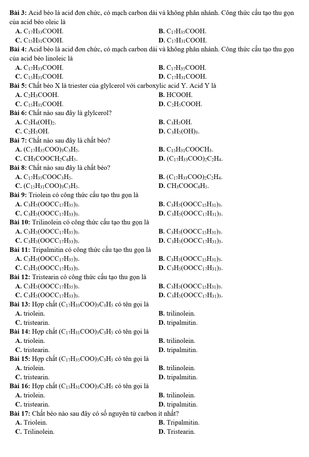 Chuyên đề bồi dưỡng HSG Hóa học 9 Lipid – chất béo (có lời giải)