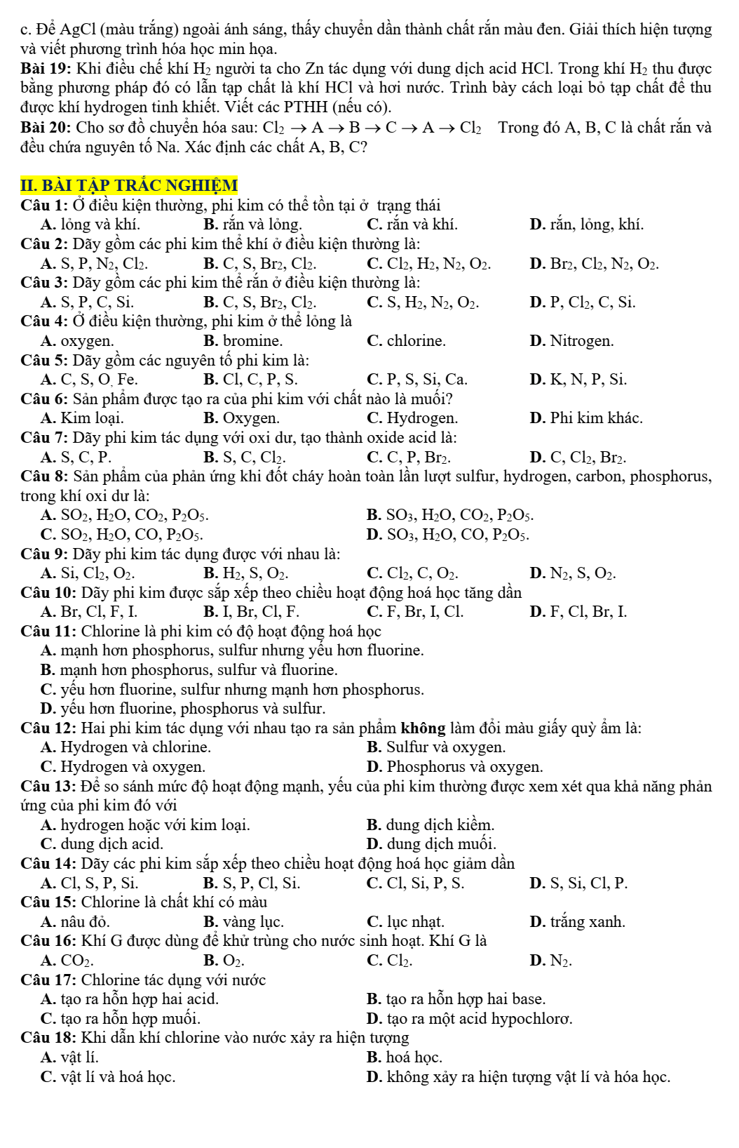 Chuyên đề bồi dưỡng HSG Hóa học 9 Phi kim (có lời giải)