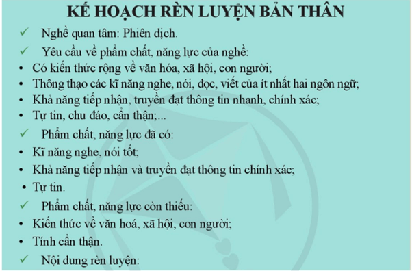 Xây dựng kế hoạch rèn luyện phẩm chất, năng lực của bản thân theo định hướng nghề nghiệp