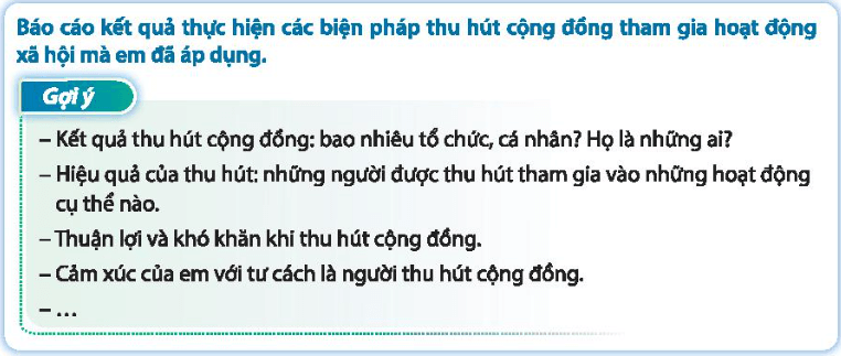 Nêu gương và làm gương về hoạt động xã hội để thu hút các bạn, cộng đồng tham gia các hoạt động chung