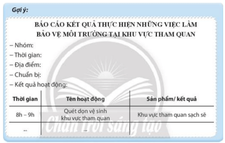 Báo cáo kết quả thực hiện những việc làm bảo vệ môi trường tại khu vực tham quan