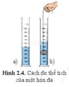 Hãy quan sát hình 2.4 và mô tả cách đo thể tích của một hòn đá