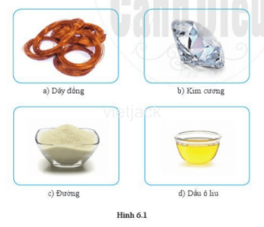 Nêu một số tính chất vật lí của chất có trong mỗi vật thể ở hình 6.1