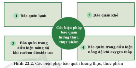 Quan sát hình 22.2, nêu các biện pháp bảo quản lương thực, thực phẩm