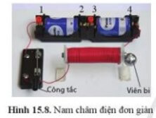 Ở thí nghiệm trên hình 15.8, dùng viên bi đã cho, em làm thế nào để kiểm tra từ trường