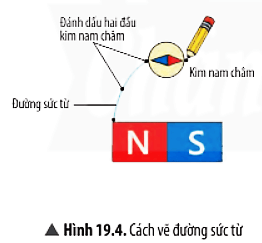 Em hãy xác định cực Bắc và Nam của kim nam châm trong Hình 19.4