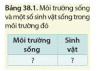 Kể tên các loại môi trường sống. Lấy ví dụ một số sinh vật sống trong môi trường theo mẫu bảng 38.1