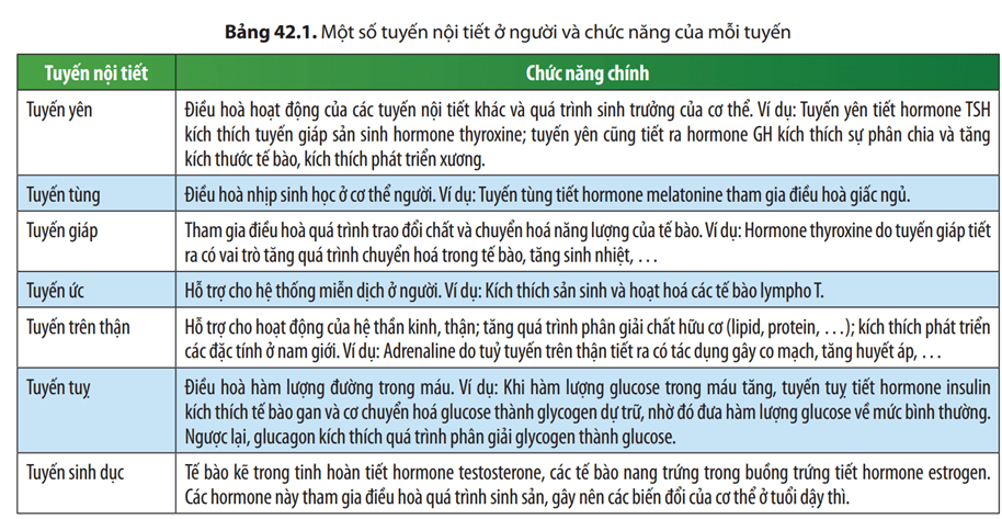 Quan sát Hình 42.1 và Bảng 42.1, hãy hoàn thành bảng sau: